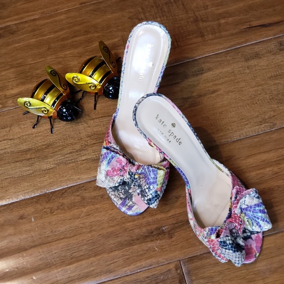 kate spade Shoes - *Kate Spade Snakeskin Bow Slides
